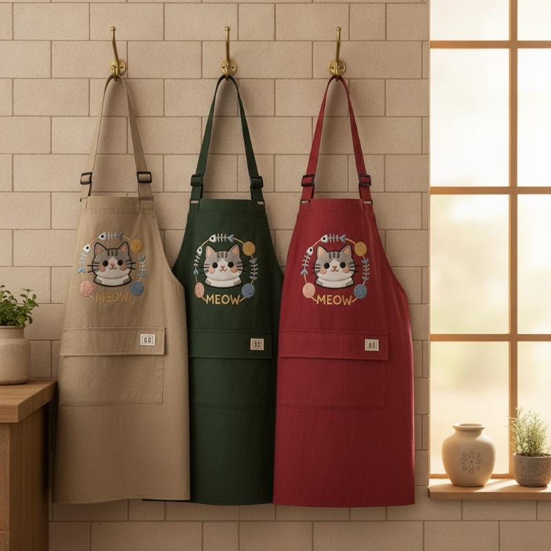 Home Cooking For Cats - Embroidered Cat Kitchen Apron Waterproof Oil-Proof