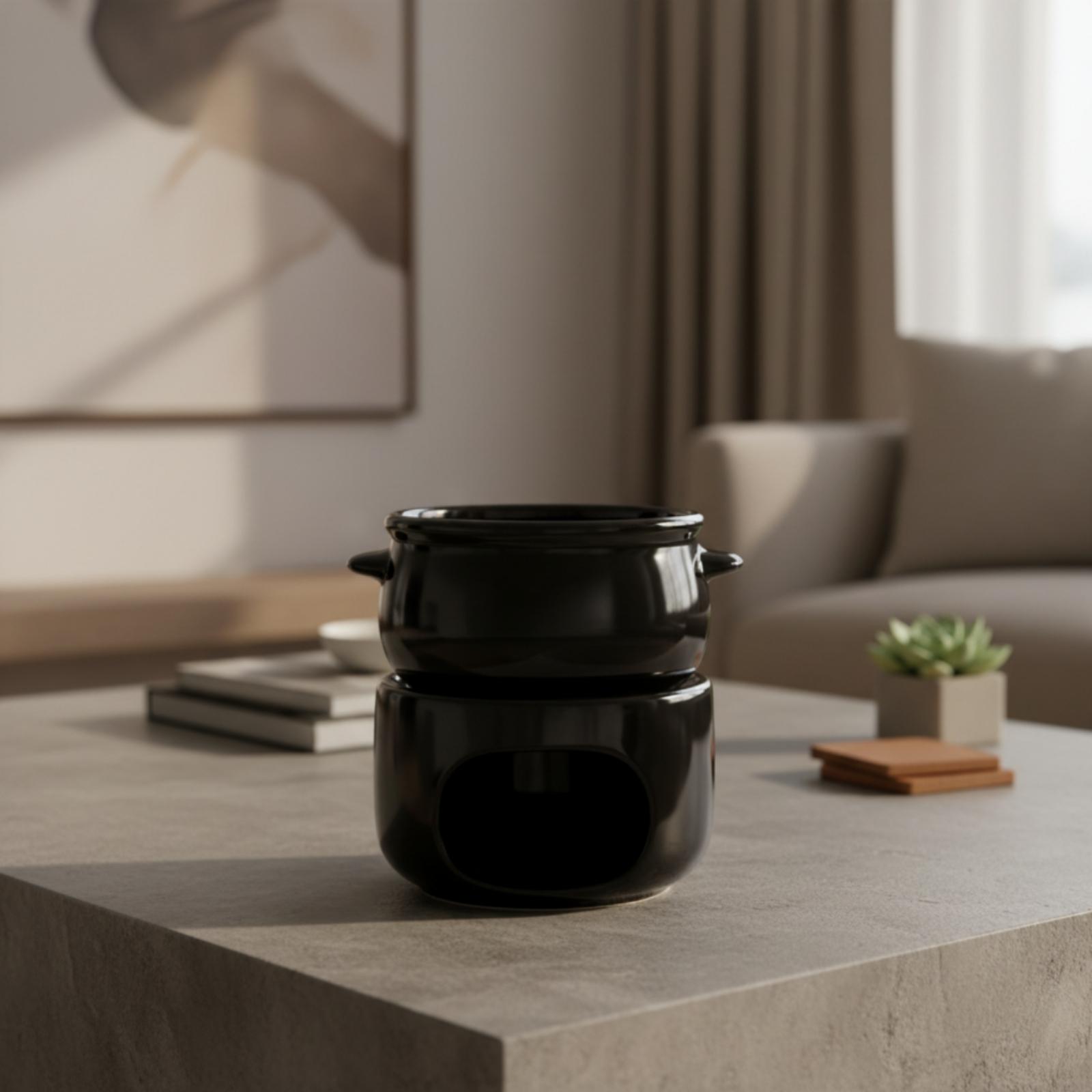 Fondue Pot Ceramic - Candle-Heated Ceramic Melting Pot with Pot