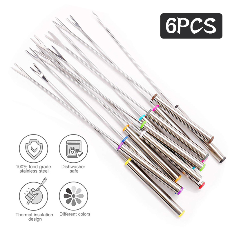 Fondue Pot Ceramic - 6Pcs Stainless Steel Chocolate Fork Cheese