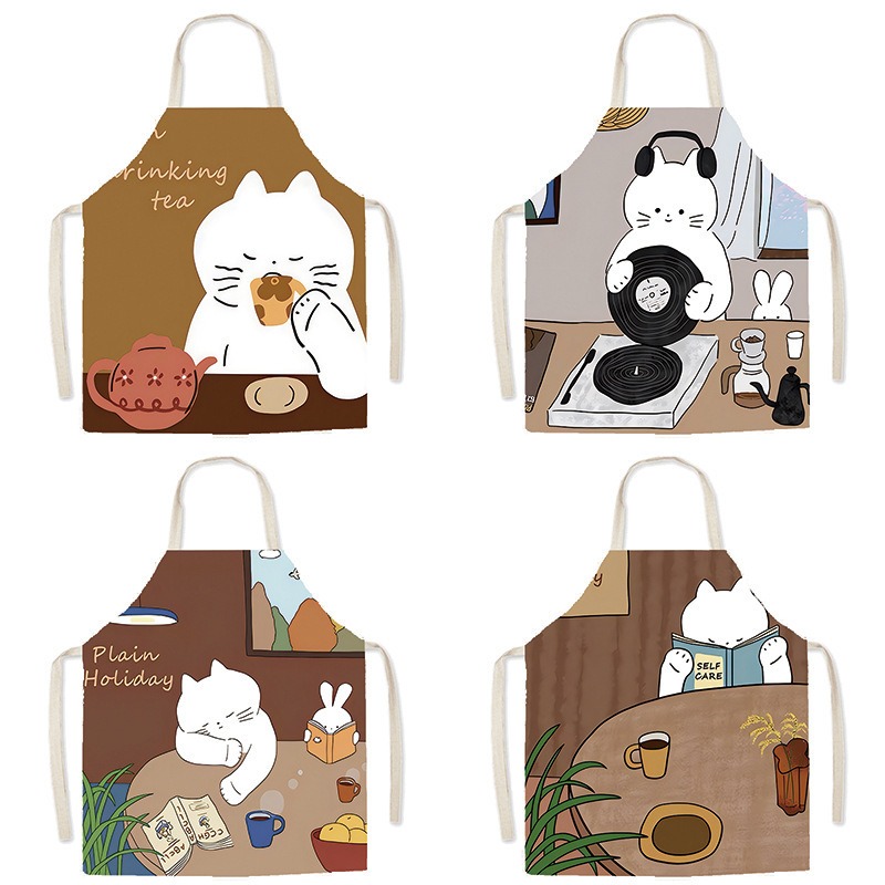 Cute White Cat Printed Apron C - Home Cooking For Cats recension och pris